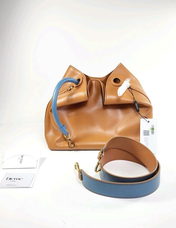 Elleme Handbags - NWT Elleme Raisin Leather Handbag Cognac Brown Blue Handle Crossbody Bag Italy